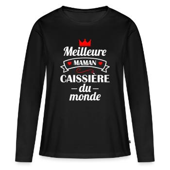 Meilleure maman caissière du monde, fête des mères - T-shirt manches longues Premium bio Femme - noir - Devant - Julia (174cm)