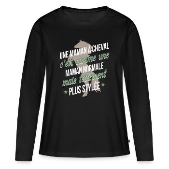 Une maman à cheval - T-shirt manches longues Premium bio Femme - noir - Devant - Julia (174cm)