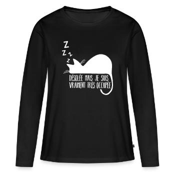 Cadeau drôle chat chaton mignon dodo flemme - T-shirt manches longues Premium bio Femme - noir - Devant - Julia (174cm)