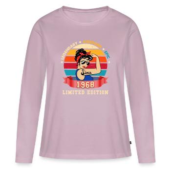 Légendaire et Géniale Depuis 1968 Anniversaire - T-shirt manches longues Premium bio Femme - rose poudré - Devant - Julia (174cm)