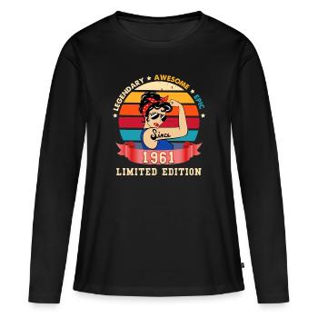 Legendär und genial seit 1960 Jubiläum - Frauen Premium Bio Langarmshirt - Schwarz - Vorne - Julia (174cm)