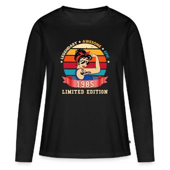 Femme Vintage édition limitée depuis 1985 - T-shirt manches longues Premium bio Femme - noir - Devant - Julia (174cm)
