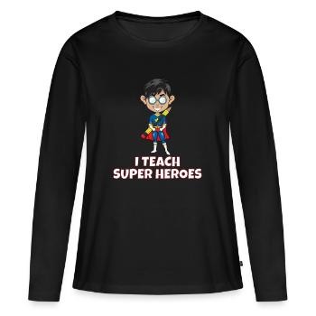 J'enseigne l'idée de cadeau super-héros enseignant super-héros - T-shirt manches longues Premium bio Femme - noir - Devant - Julia (174cm)