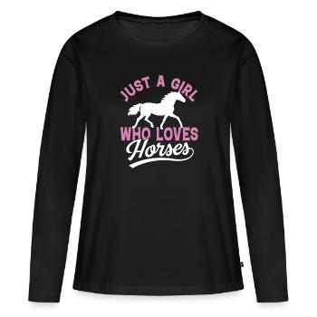 Juste une fille qui aime les chevaux - T-shirt manches longues Premium bio Femme - noir - Devant - Julia (174cm)