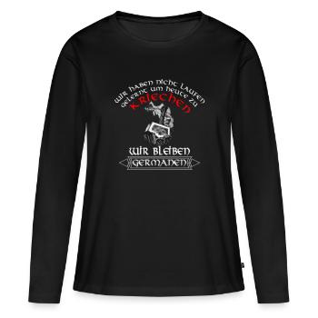 Wir bleiben Germanen - Frauen Premium Bio Langarmshirt - Schwarz - Vorne - Julia (174cm)