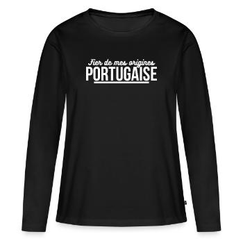 Fier de mes origines Portugaise - T-shirt manches longues Premium bio Femme - noir - Devant - Julia (174cm)