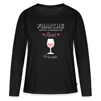 Fraiche comme la bouteille de rosé - T-shirt manches longues Premium bio Femme - noir - Devant - Julia (174cm)