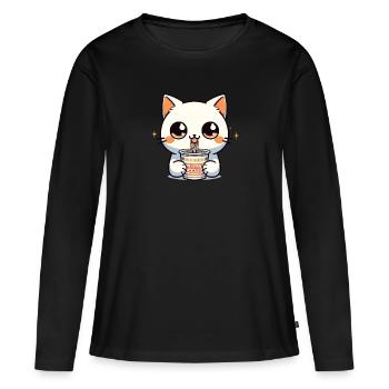 Instant Noodles Cat: Anime Minimalism - Women's Premium Organic Long Sleeve Shirt - black - Front - Julia (174cm)