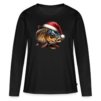 Festlicher Karpfen mit Weihnachtsmütze - Frauen Premium Bio Langarmshirt - Schwarz - Vorne - Julia (174cm)