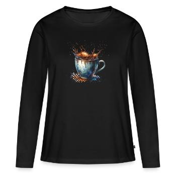 Éclaboussures de café : Illustration de tasse artistique - T-shirt manches longues Premium bio Femme - noir - Devant - Julia (174cm)