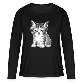chat chaton mignon noir et blanc doux moelleux - T-shirt manches longues Premium bio Femme - noir - Devant - Julia (174cm)