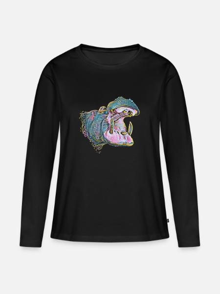Nilpferd - Frauen Premium Bio Langarmshirt - Schwarz