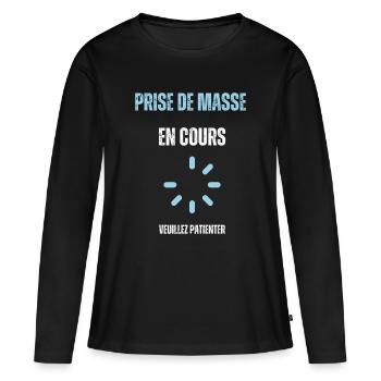 Prise de masse en cours - T-shirt manches longues Premium bio Femme - noir - Devant - Julia (174cm)