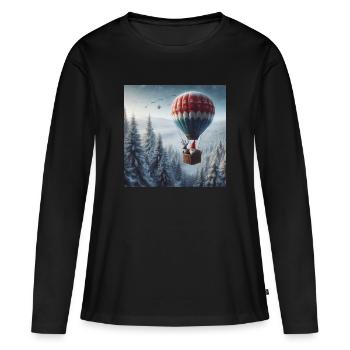 Gnome et renne dans une montgolfière - T-shirt manches longues Premium bio Femme - noir - Devant - Julia (174cm)