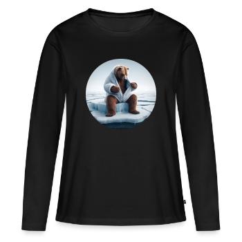 Ours déguisé en mouton assis sur la banquise - T-shirt manches longues Premium bio Femme - noir - Devant - Julia (174cm)