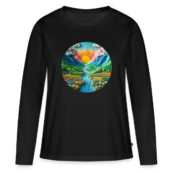 Landschaft bunt mit Sonne Berge und See aus Knete - Frauen Premium Bio Langarmshirt - Schwarz - Vorne - Julia (174cm)