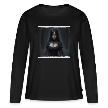 Gothic Nachtkorridor Schwarze Dame - Frauen Premium Bio Langarmshirt - Schwarz - Vorne - Julia (174cm)