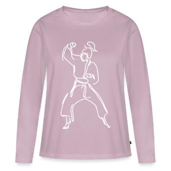 Karatéka féminine - T-shirt manches longues Premium bio Femme - rose poudré - Devant - Julia (174cm)
