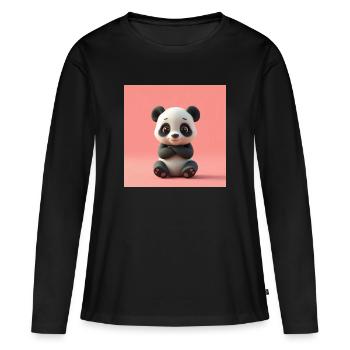 Panda effet cartoon - T-shirt manches longues Premium bio Femme - noir - Devant - Julia (174cm)