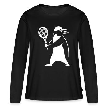 Minimalist Penguin Tennis Backhand Player - Women's Premium Organic Long Sleeve Shirt - black - Front - Julia (174cm)