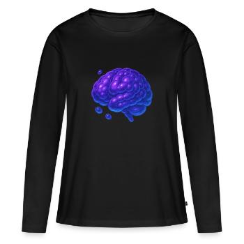 Cerveau 3D Moléculaire Bleu Violet - T-shirt manches longues Premium bio Femme - noir - Devant - Julia (174cm)