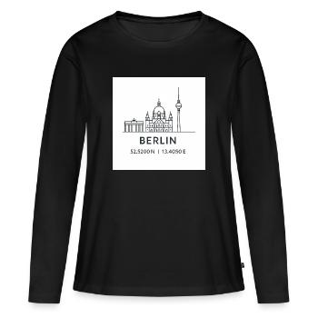 Berlin Line Art Silhouette Point de repère - T-shirt manches longues Premium bio Femme - noir - Devant - Julia (174cm)