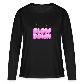 Plus lentement - T-shirt manches longues Premium bio Femme - noir - Devant - Julia (174cm)