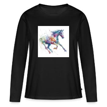 Lebendiges Aquarellpferd - Frauen Premium Bio Langarmshirt - Schwarz - Vorne - Julia (174cm)