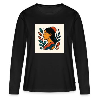 Farbenfrohes Porträt mit Laub - Frauen Premium Bio Langarmshirt - Schwarz - Vorne - Julia (174cm)