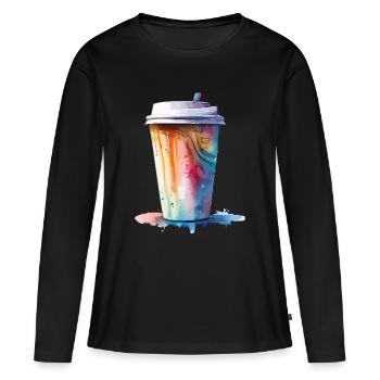 Cappuccino Kaffee Becher Kunst - Frauen Premium Bio Langarmshirt - Schwarz - Vorne - Julia (174cm)