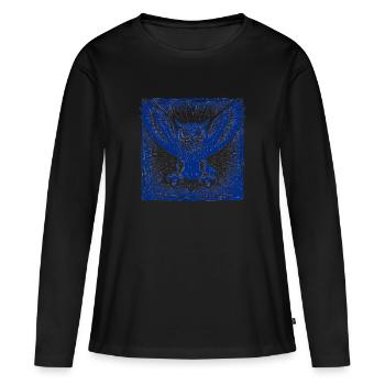 Chouette bleue en linogravure - T-shirt manches longues Premium bio Femme - noir - Devant - Julia (174cm)