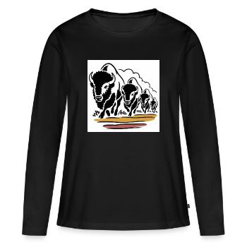 Horde de bisons en mouvement - T-shirt manches longues Premium bio Femme - noir - Devant - Julia (174cm)