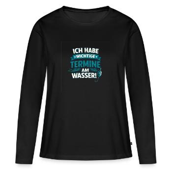Wichtige Termine am Wasser - Angeln - Frauen Premium Bio Langarmshirt - Schwarz - Vorne - Julia (174cm)