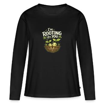 Je t’encourage – un jeu de mots à base de plantes - T-shirt manches longues Premium bio Femme - noir - Devant - Julia (174cm)