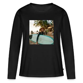 Surfeur de plage avec planche de surf - T-shirt manches longues Premium bio Femme - noir - Devant - Julia (174cm)