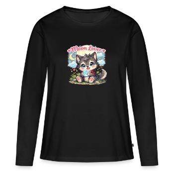 Moon Lover – Loup-Garou Kawaï sous la Lune - T-shirt manches longues Premium bio Femme - noir - Devant - Julia (174cm)
