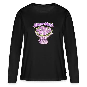Cheer Me – Bouquet de Roses Violettes Kawaï - T-shirt manches longues Premium bio Femme - noir - Devant - Julia (174cm)