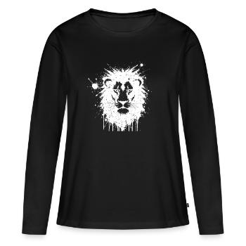 Löwe in weißen Tintentropfen - Frauen Premium Bio Langarmshirt - Schwarz - Vorne - Julia (174cm)