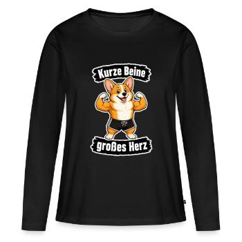 Kurze Beine, großes Herz – Corgi - Frauen Premium Bio Langarmshirt - Schwarz - Vorne - Julia (174cm)