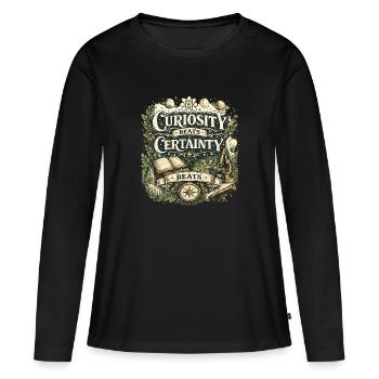 Neugier schlägt Gewissheit - Frauen Premium Bio Langarmshirt - Schwarz - Vorne - Julia (174cm)