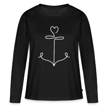 Ancre avec cœur dans un style minimaliste - T-shirt manches longues Premium bio Femme - noir - Devant - Julia (174cm)