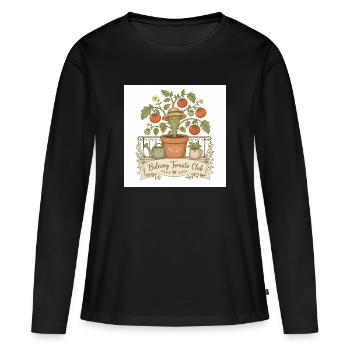 Illustration du Club de la Tomate sur le balcon - T-shirt manches longues Premium bio Femme - noir - Devant - Julia (174cm)