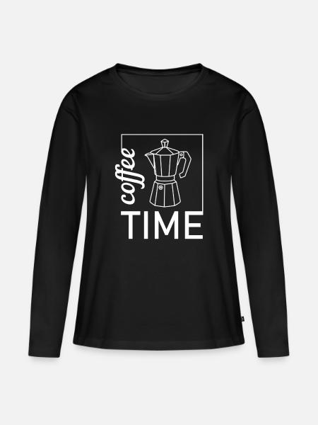 retro Kaffeekocher - its coffee time - Frauen Premium Bio Langarmshirt - Schwarz