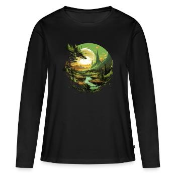 Von der Natur inspirierte landschaftliche Kunst - Frauen Premium Bio Langarmshirt - Schwarz - Vorne - Julia (174cm)