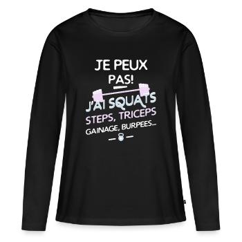 FITNESS - je peux pas v2 - T-shirt manches longues Premium bio Femme - noir - Devant - Julia (174cm)