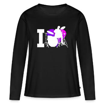 Femmes Batteur Batterie Batterie Percussions - T-shirt manches longues Premium bio Femme - noir - Devant - Julia (174cm)
