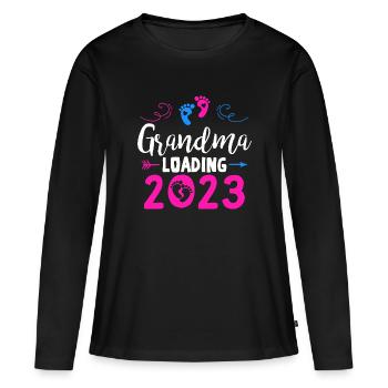 Grand-mère-à-être 2023 Grand-mère chargement 2023 Grand-mère - T-shirt manches longues Premium bio Femme - noir - Devant - Julia (174cm)