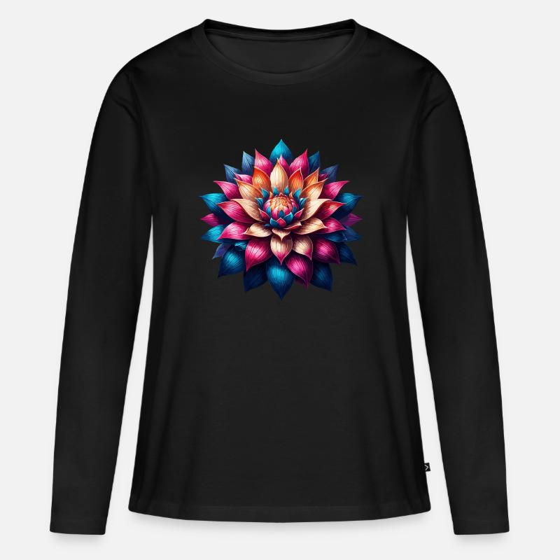 Farbenfrohe Lotusblume Mandala - Frauen Premium Bio Langarmshirt - Schwarz