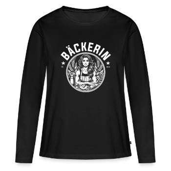 Un design de boulanger cool – l’amour, la farine et la magie - T-shirt manches longues Premium bio Femme - noir - Devant - Julia (174cm)