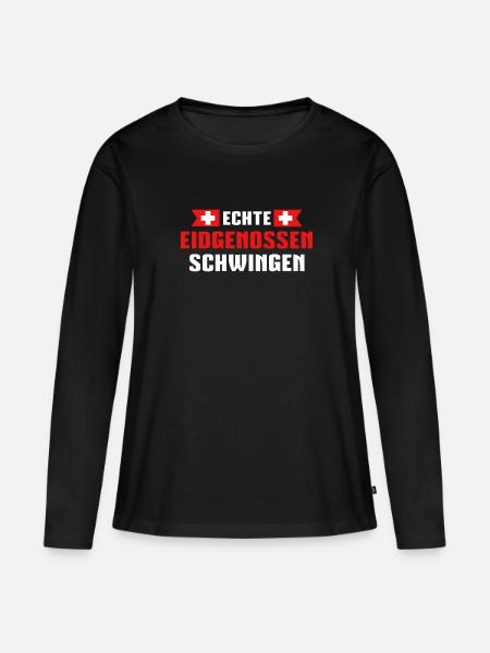 Echte Eidgenossen schwingen - Frauen Premium Bio Langarmshirt - Schwarz